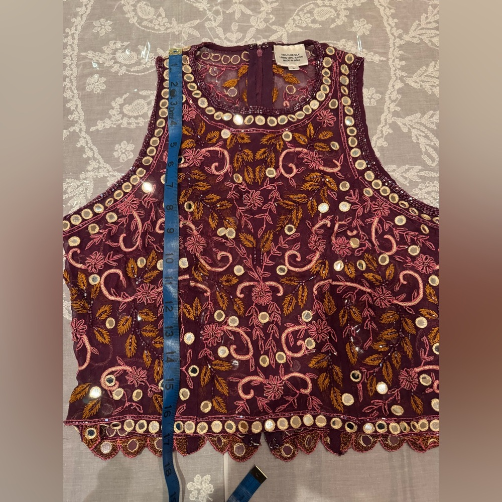 ❤️ NEW ARTISANAL RARE HAND EMBROIDERED BEAUTIFUL SILK SHEER TOP. Size: L - Picture 10 of 11